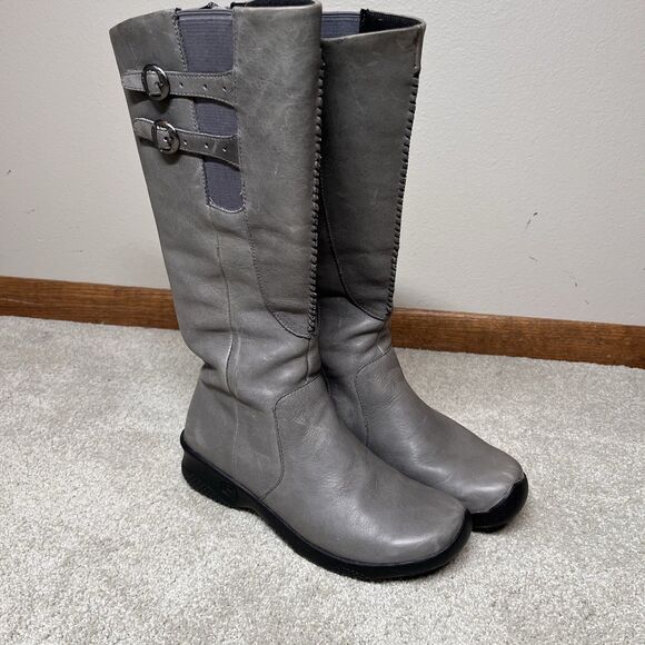 Keen Bern Baby Tall Riding Boots Women’s 7 Gray Leather Zipper Wedge Heels - Picture 1 of 16